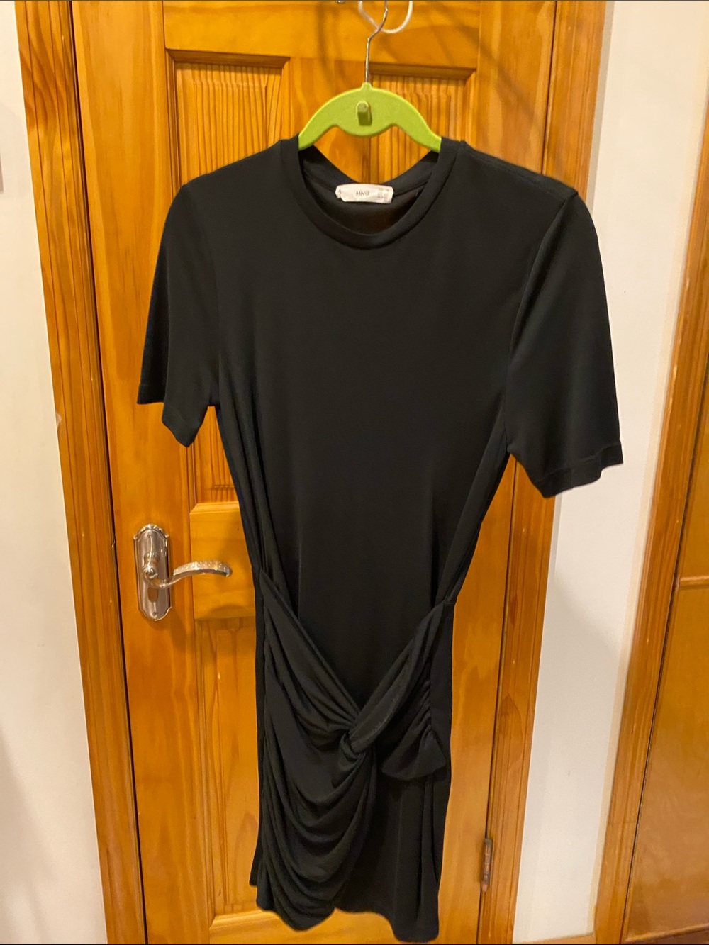 Mango Black Short-Sleeve Knot-Front Mini Dress